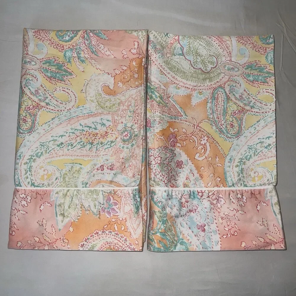 Ralph Lauren Vintage Jamaica Paisley Coral Peach Standard Pillowcases Set of 2 ￼